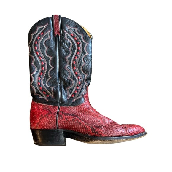 VTG J. Chisholm Western Cowboy Boots Red & Black Snakeskin Mens 9.5D USA 43535 - Picture 16 of 16